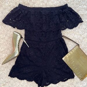 Bebe Beautiful Black Lace Shorts Romper